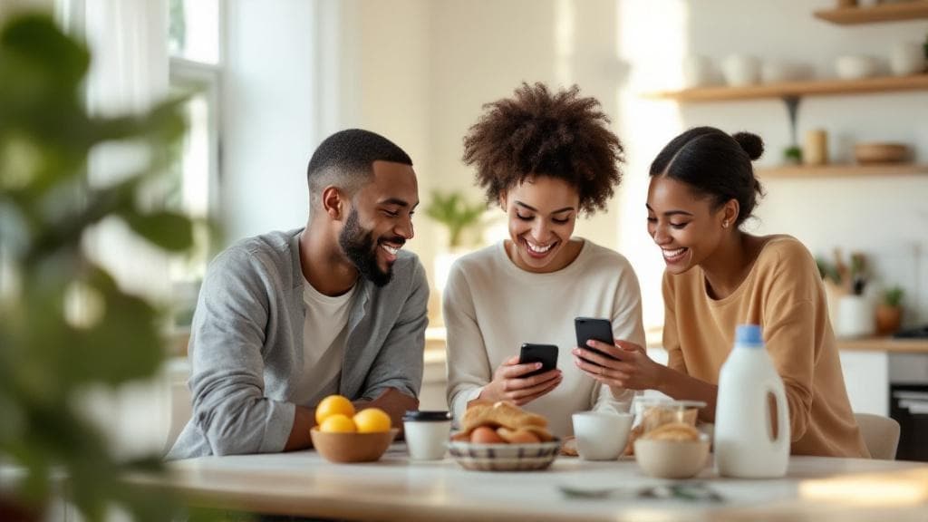 Friends coordinating their grocery shopping together on their phones
